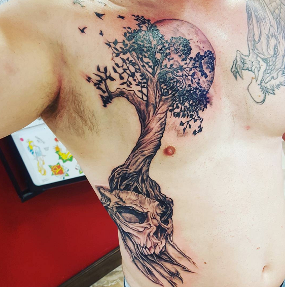sun cherry blossom tree tattoo