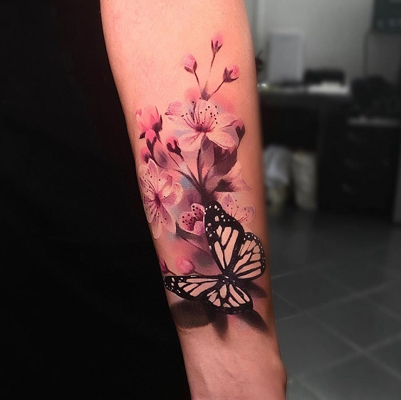 butterfly and cherry blossom sakura tattoo