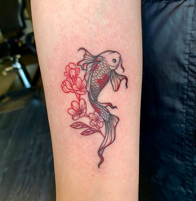koi fish and cherry blossom sakura tattoo