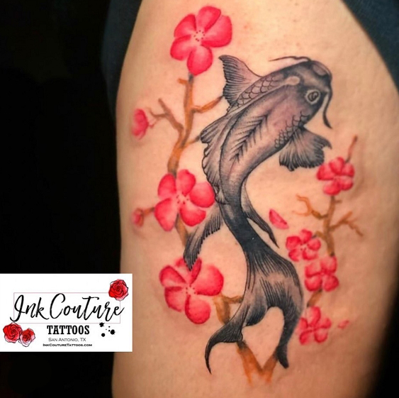 koi fish cherry blossom sakura tattoo