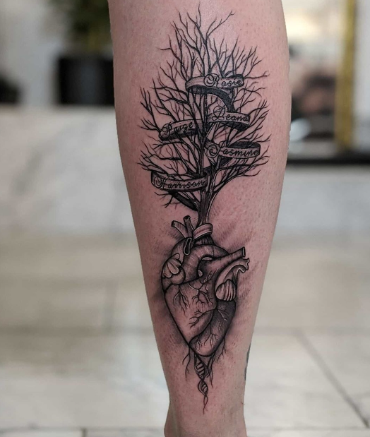 name tree heart tattoo