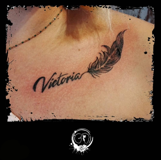 Name and Feather Tattoo