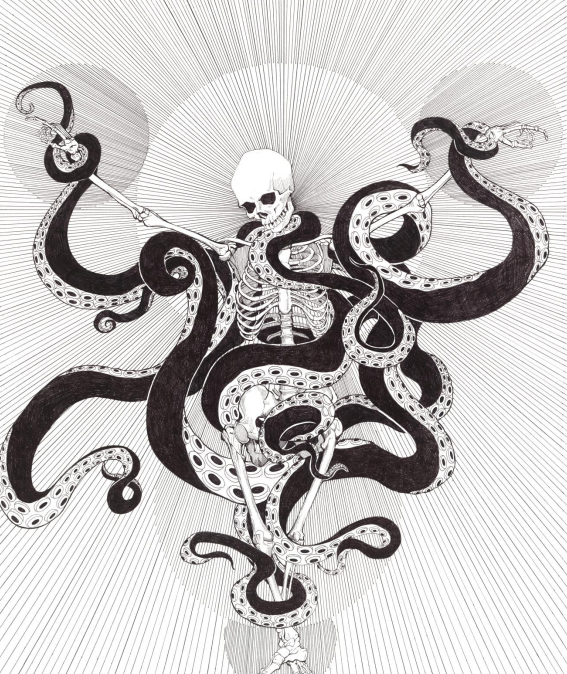 octopus skeleton tattoo design