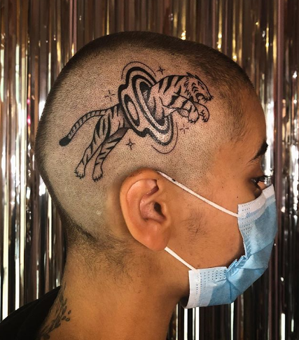 tiger tatoo on head