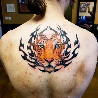 tribal tiger tattoo on back
