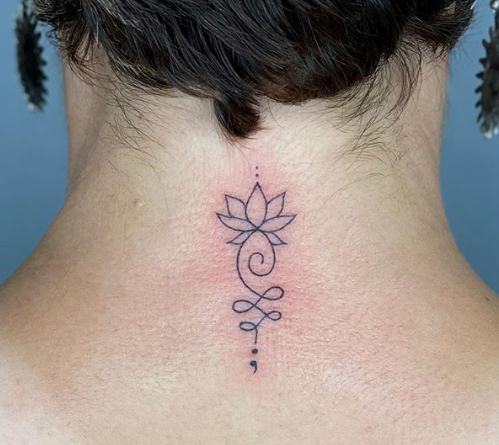 lotus semicolon neck tattoo