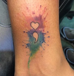 watercolor semicolon ankle tattoo