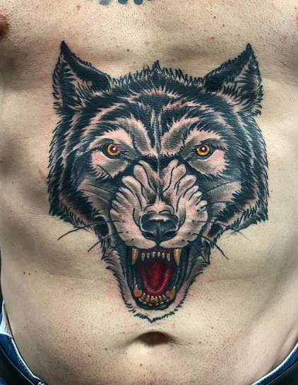 wolf tiger stomach belly tattoo