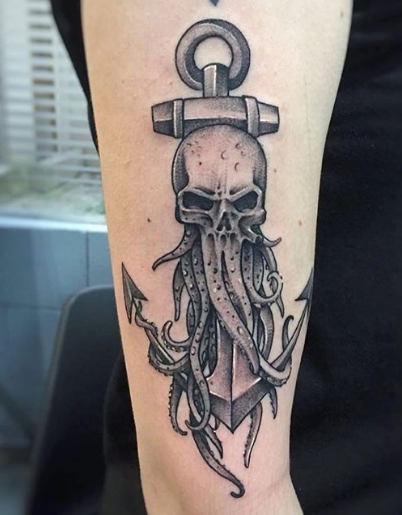skull octopus Anchor Tattoo Design Idea for Men and Women