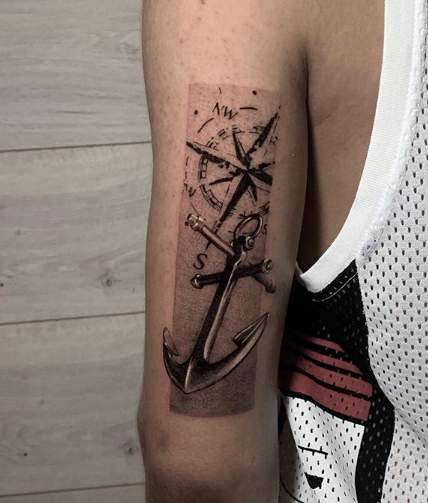 compass anchor tattoo design