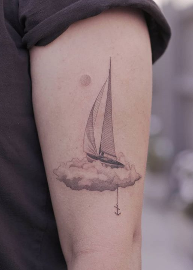sail boat Anchor Tattoo Design Idea for Men and Women