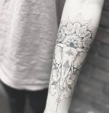 elephant flower sleeve tattoo for men and women