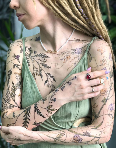 plant floral sleeve tattoo for women
