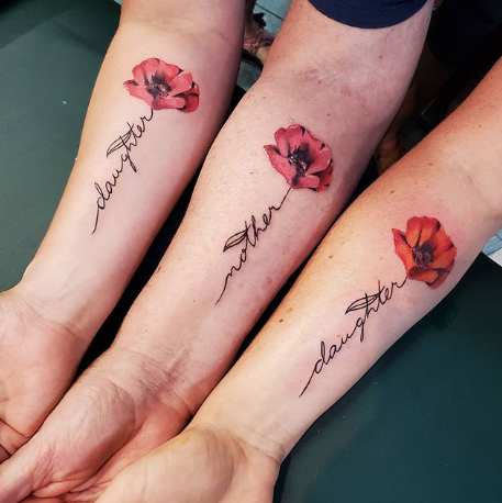 flower forearm tattoo for mother and daughter