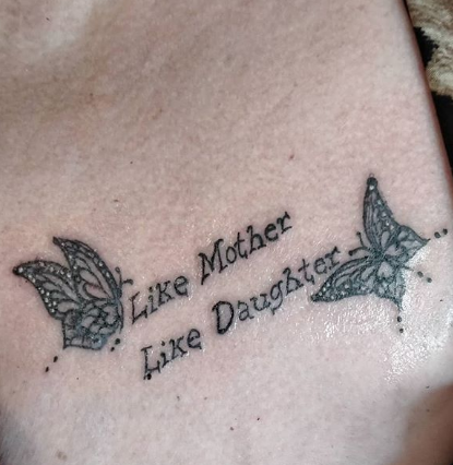 like mother like daughter word tattoo for mother and daughter