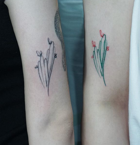 matching cactus tattoo for friends