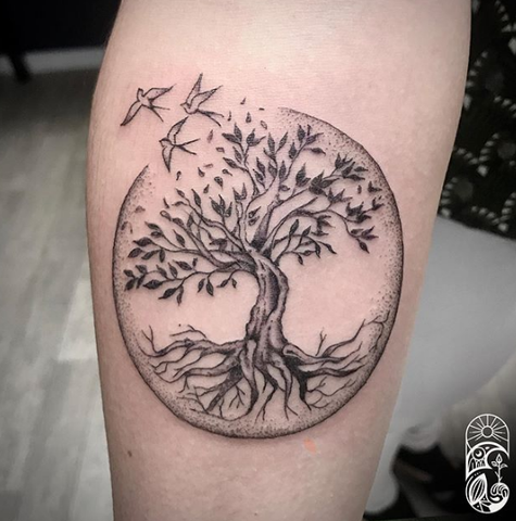 tree of life tattoo with birds for men and women