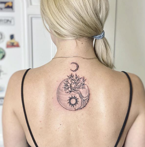 tree of life tattoo with sun and moon for men and women