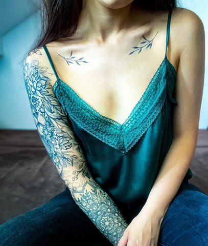 plant flower sleeve tattoo for girls women