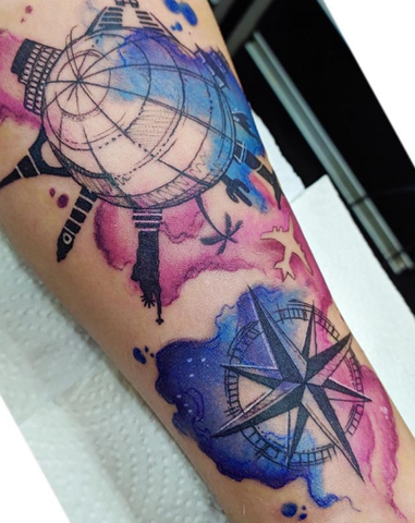 watercolor compass tattoo for girls or women