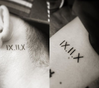 matching couple Roman numeral tattoo
