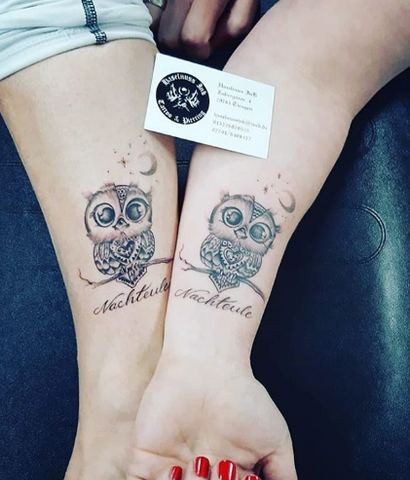matching couple owl animal tattoo