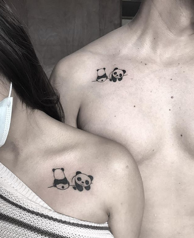 matching couple panda tattoo