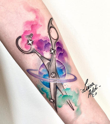 watercolor scissors tattoo design