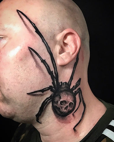 3D skull spider neck tattoo