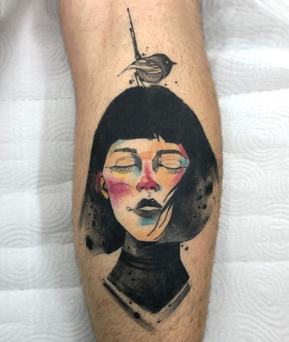 woman portrait watercolor tattoo