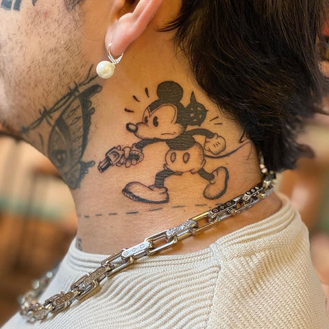 mickey mouse neck tattoo