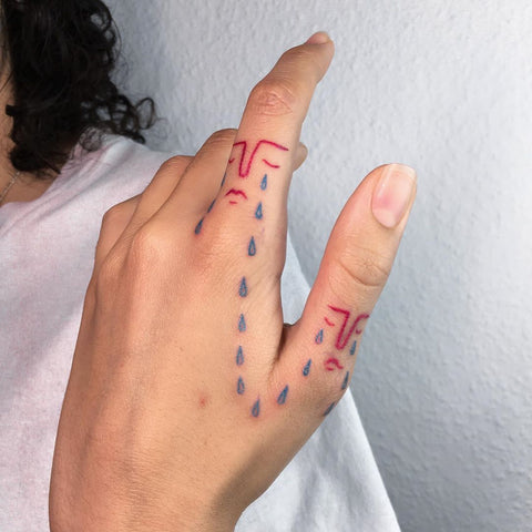 crying face with tear hand tattoo