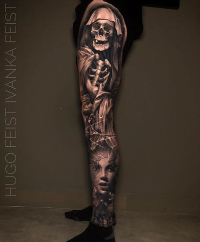 skeleton full leg tattoo