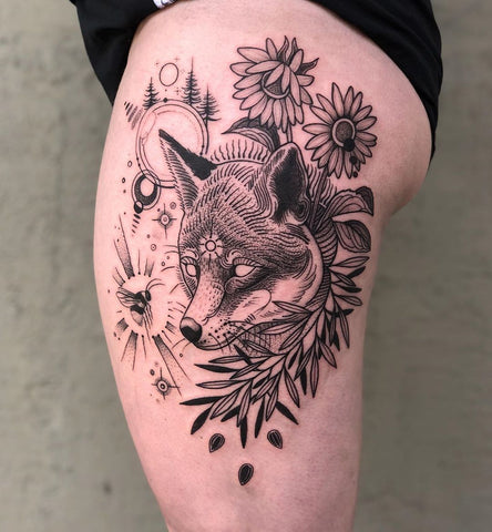 fox thigh tattoo
