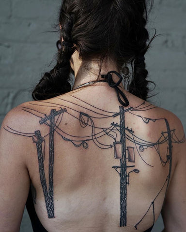 line wire back tattoo