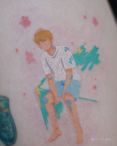 man watercolor tattoo