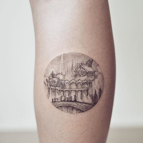 circle frame Landscape tattoo