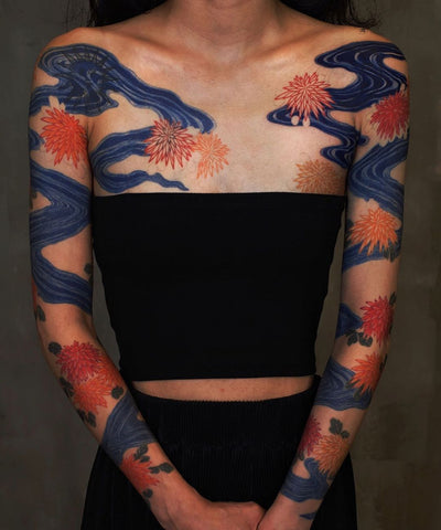 river flower sleeve tattoo