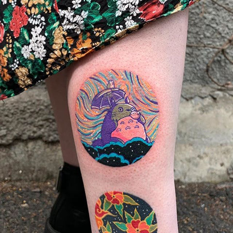 cartoon Totoro knee tattoo
