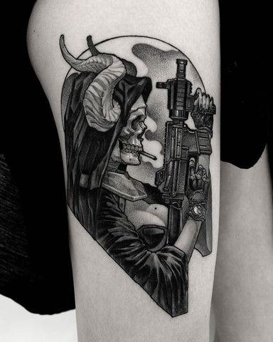 gun skull tattoo