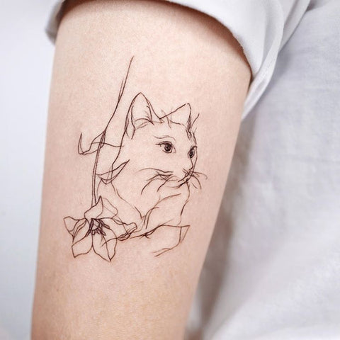 fine line cat tattoo