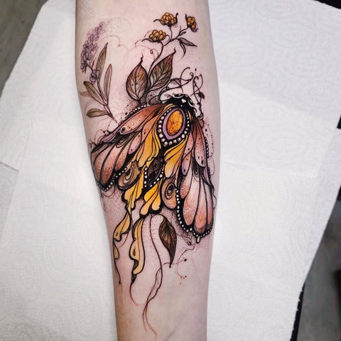 dry leaf moth butterfly tattoo design