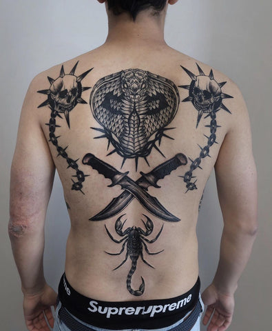 skull full back tattoo