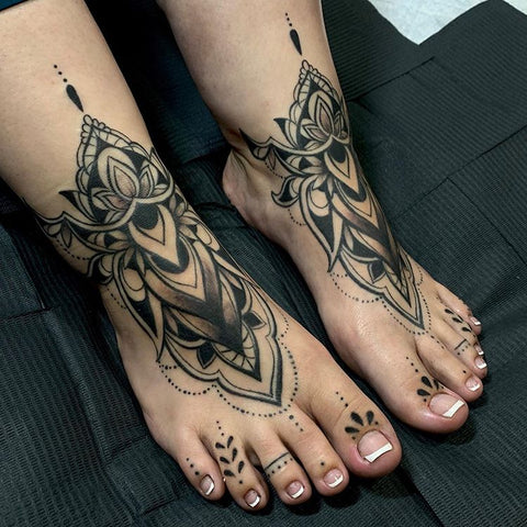 flower foral foot tattoo