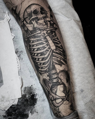 skeleton calf leg tattoo