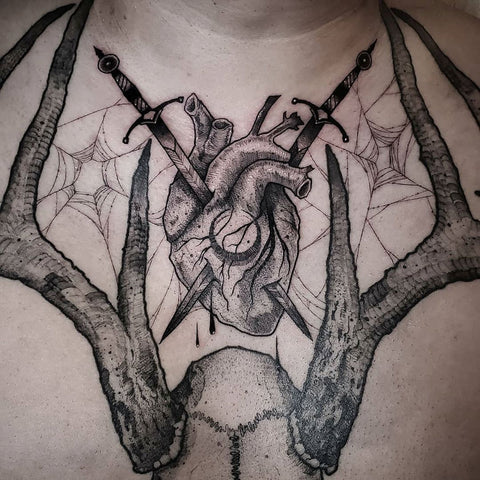 sword heart antler tattoo