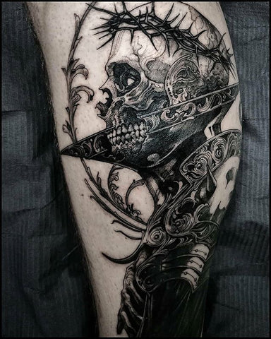 skull leg tattoo