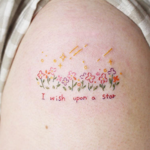 flower anda word tattoo i wish upon a star