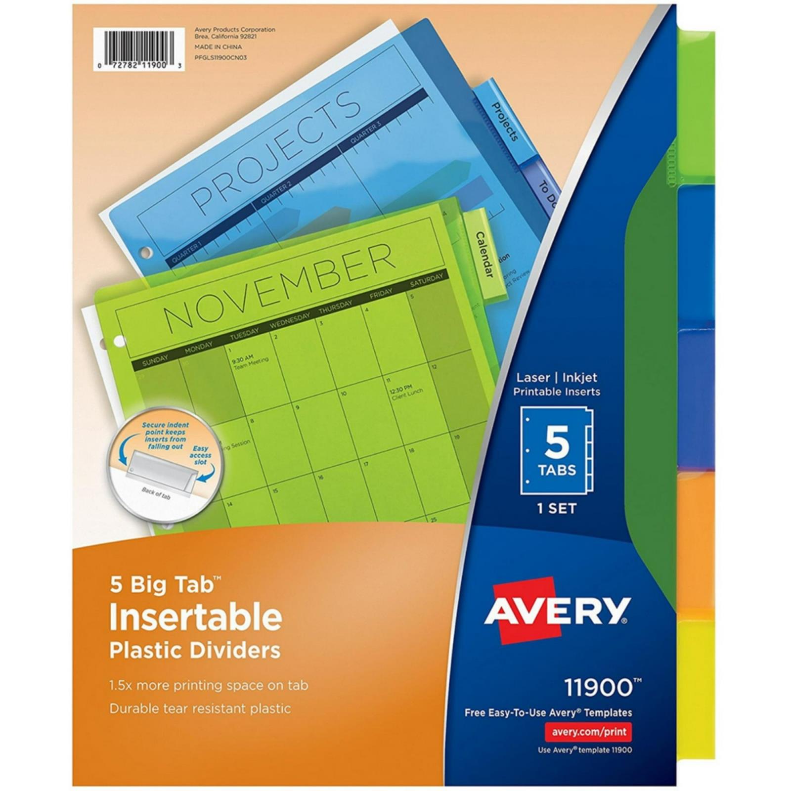 Avery- Big Insertable Plastic Dividers 5 Tabs 1 Set (11900)