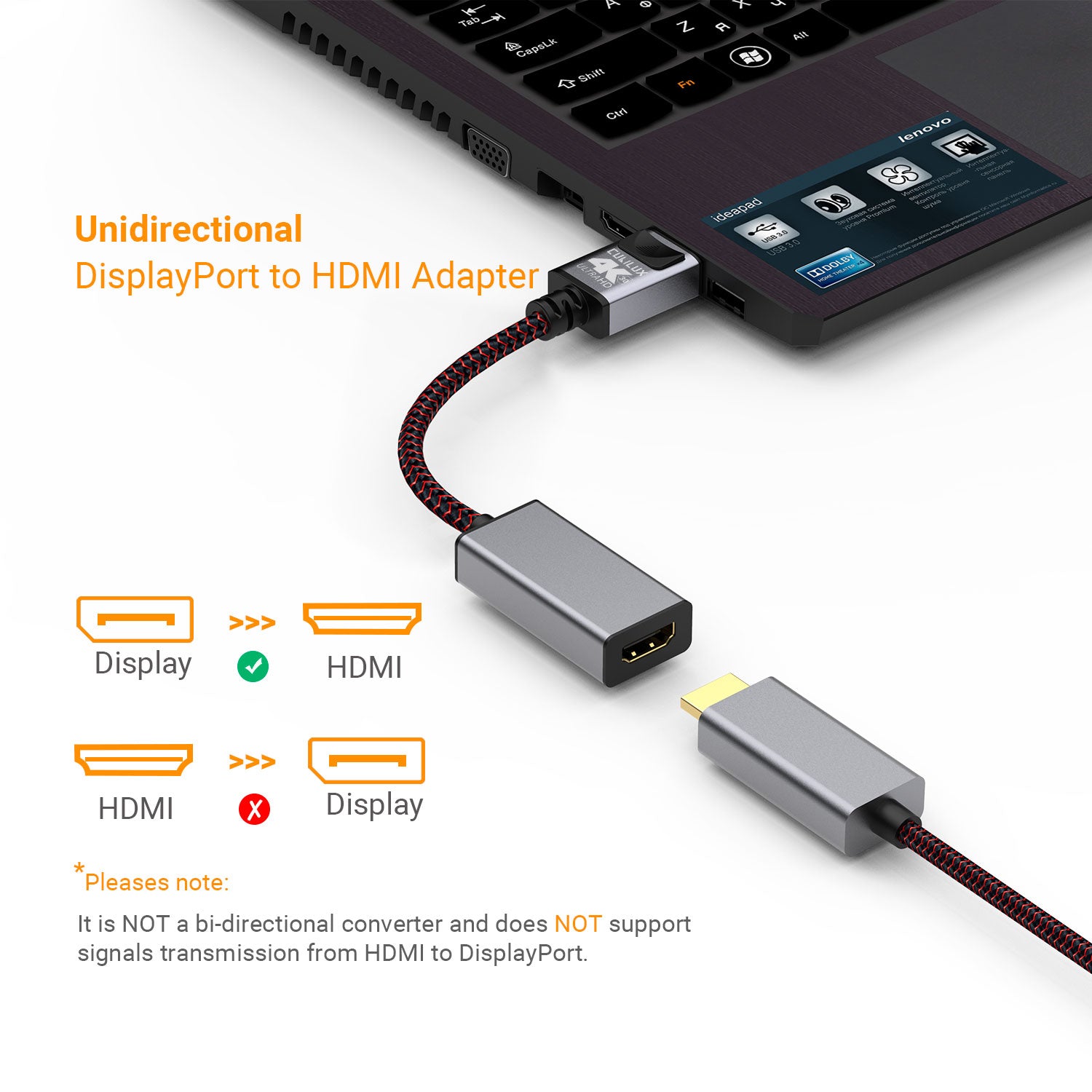 Unidirectional DisplayPort to HDMI Adapter
